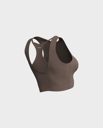 Ladies Layered Cropped Tank Top - Beige