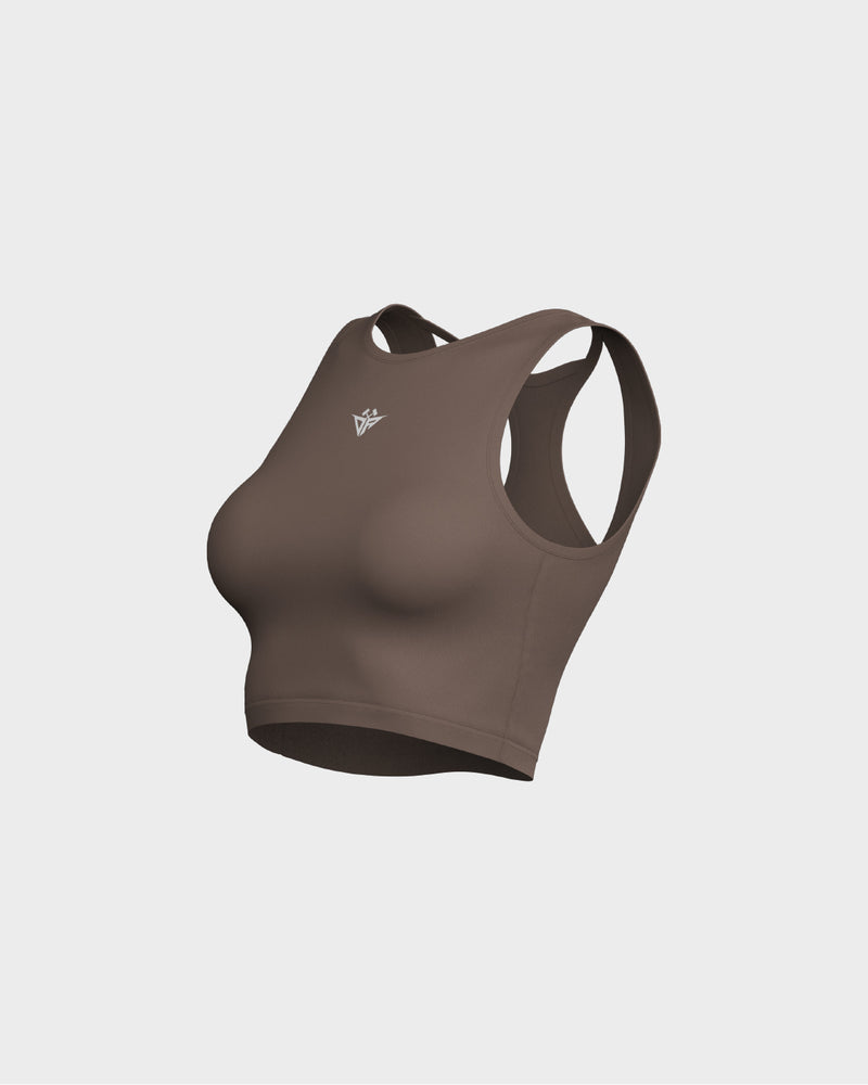 Ladies Layered Cropped Tank Top - Beige