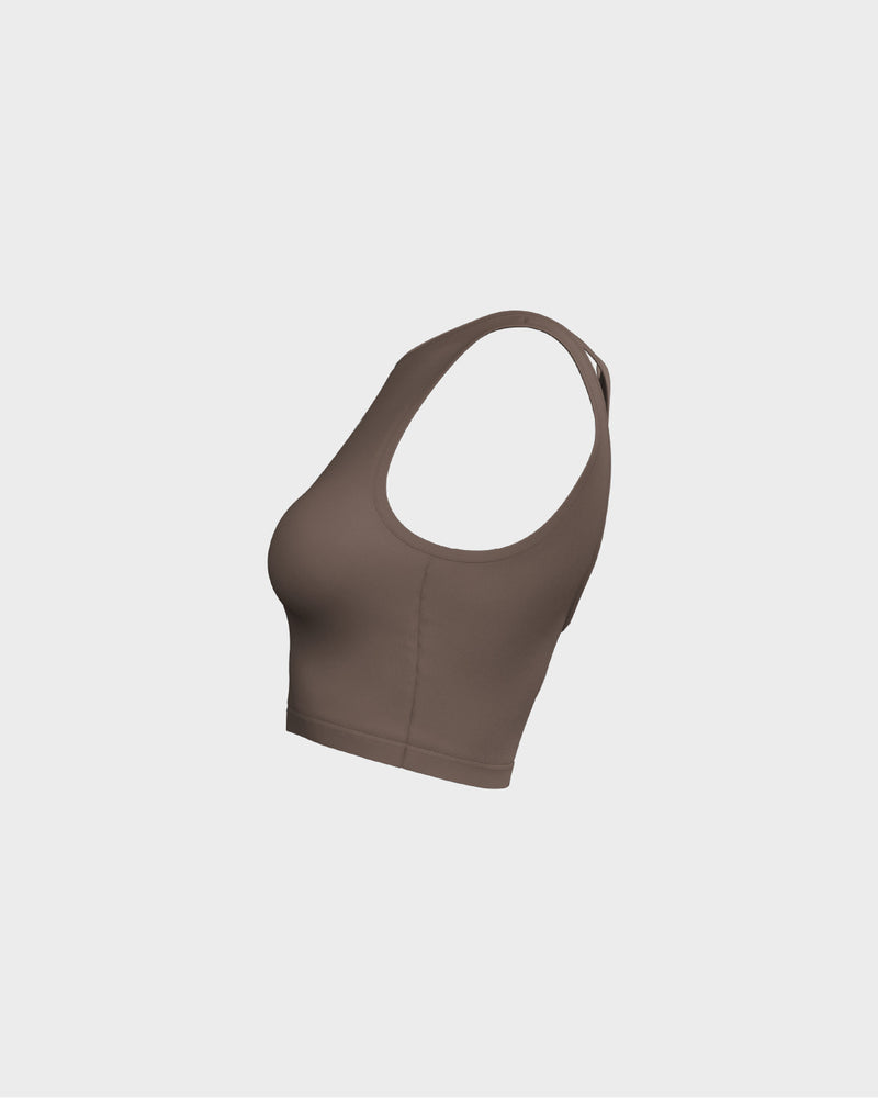 Ladies Layered Cropped Tank Top - Beige