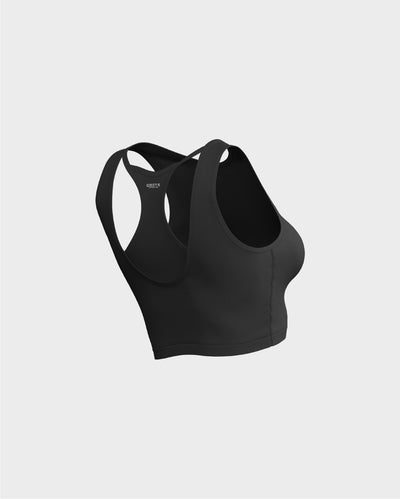 Ladies Layered Cropped Tank Top - Black