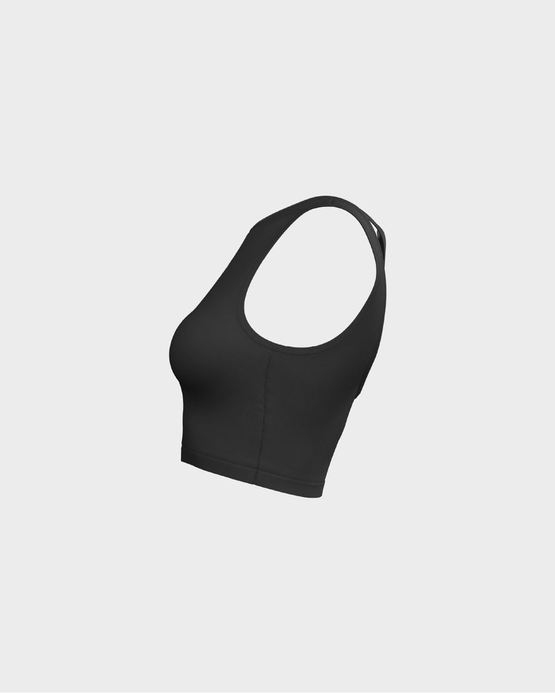 Ladies Layered Cropped Tank Top - Black