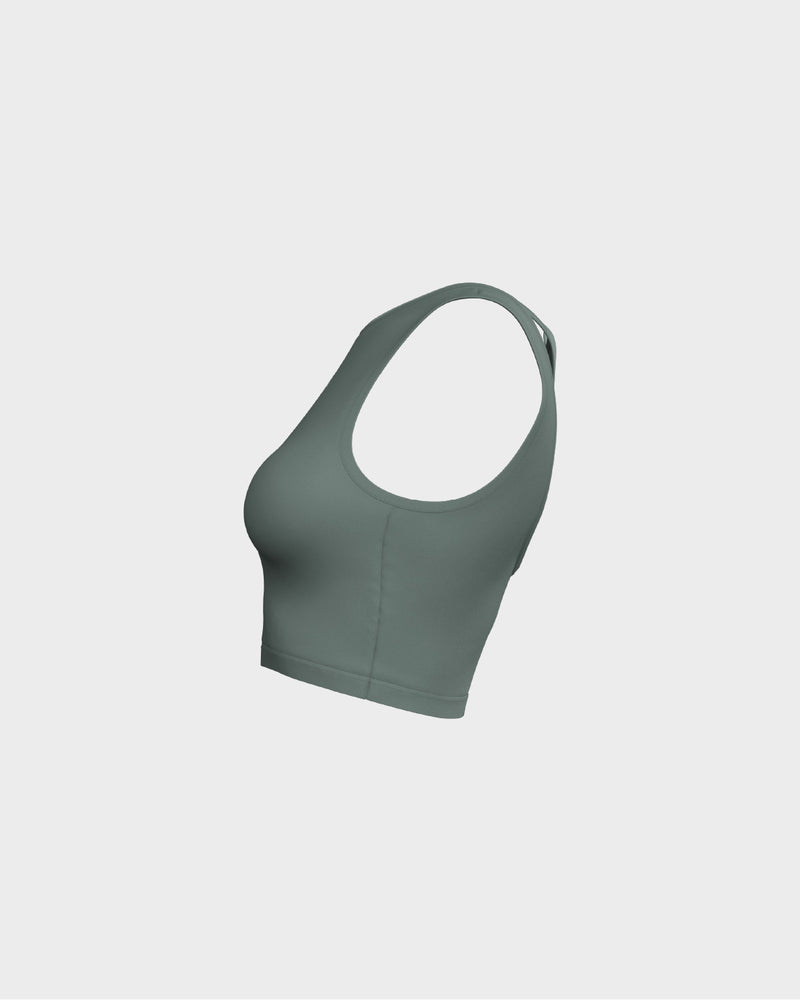 Ladies Layered Cropped Tank Top - Green