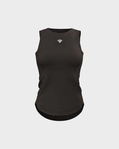Ladies Overlapping Back Cut Out Scallop Bottom Relaxed Tank Top - Black