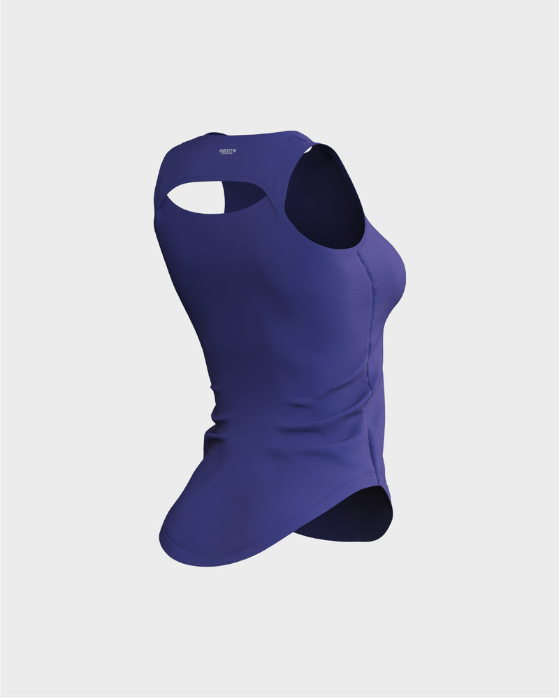 Ladies Overlapping Back Cut Out Scallop Bottom Relaxed Tank Top - Blue