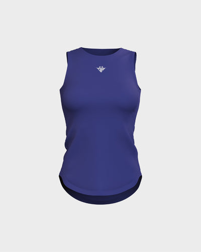Ladies Overlapping Back Cut Out Scallop Bottom Relaxed Tank Top - Blue