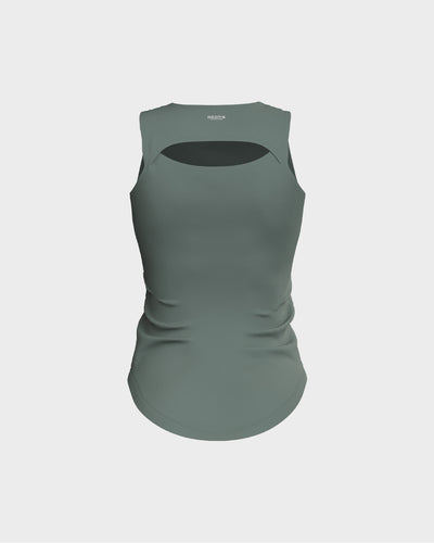 Ladies Overlapping Back Cut Out Scallop Bottom Relaxed Tank Top - Green