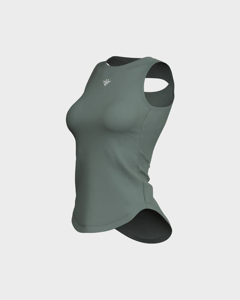 Ladies Overlapping Back Cut Out Scallop Bottom Relaxed Tank Top - Green