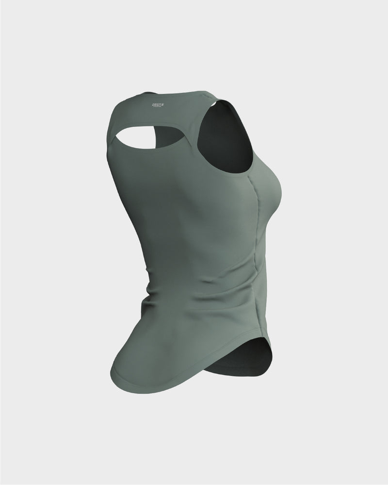 Ladies Overlapping Back Cut Out Scallop Bottom Relaxed Tank Top - Green