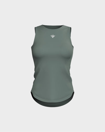 Ladies Overlapping Back Cut Out Scallop Bottom Relaxed Tank Top - Green