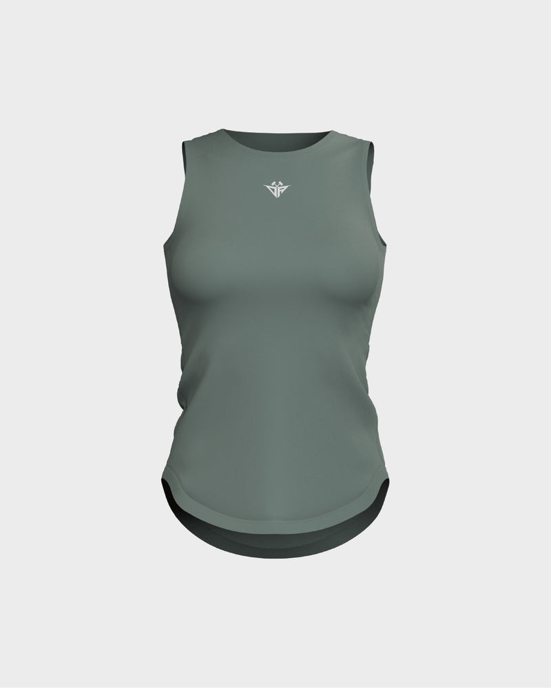 Ladies Overlapping Back Cut Out Scallop Bottom Relaxed Tank Top - Green