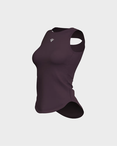 Ladies Overlapping Back Cut Out Scallop Bottom Relaxed Tank Top - Purple