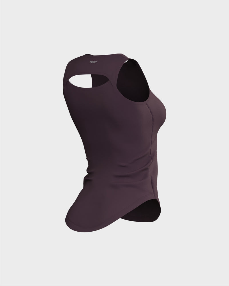 Ladies Overlapping Back Cut Out Scallop Bottom Relaxed Tank Top - Purple