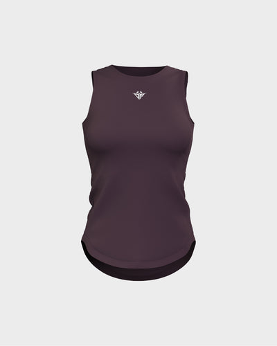 Ladies Overlapping Back Cut Out Scallop Bottom Relaxed Tank Top - Purple