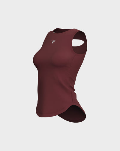 Ladies Overlapping Back Cut Out Scallop Bottom Relaxed Tank Top - Red