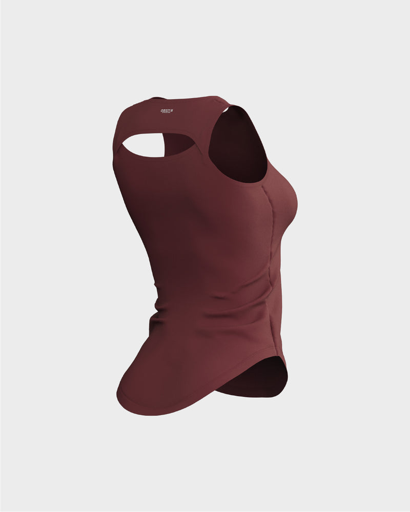 Ladies Overlapping Back Cut Out Scallop Bottom Relaxed Tank Top - Red