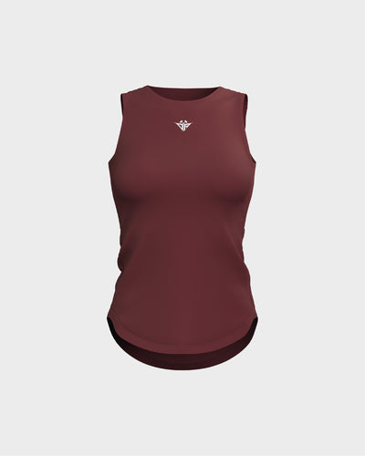 Ladies Overlapping Back Cut Out Scallop Bottom Relaxed Tank Top - Red