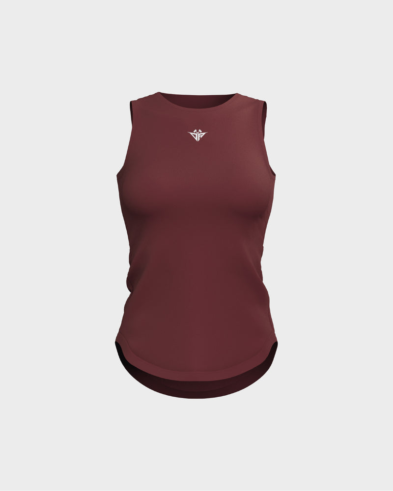 Ladies Overlapping Back Cut Out Scallop Bottom Relaxed Tank Top - Red