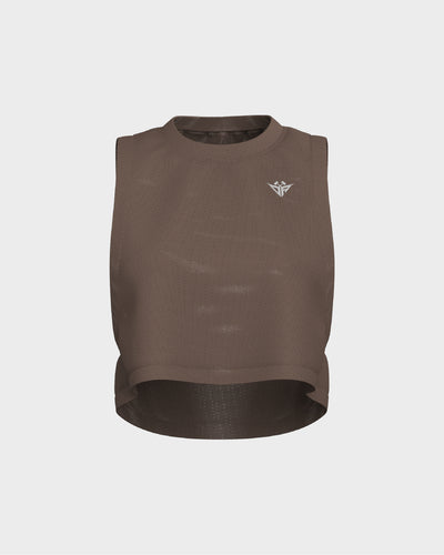 Ladies Oversized Crop Tank Top - Beige