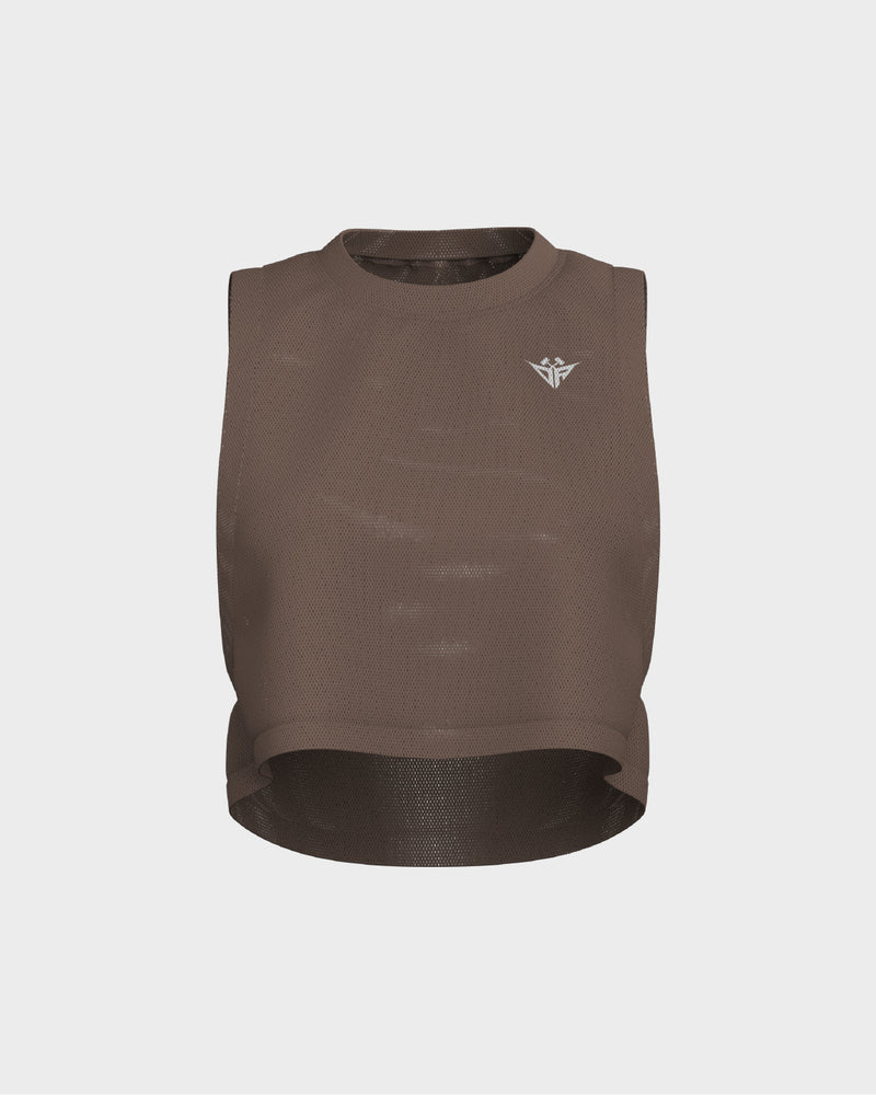 Ladies Oversized Crop Tank Top - Beige