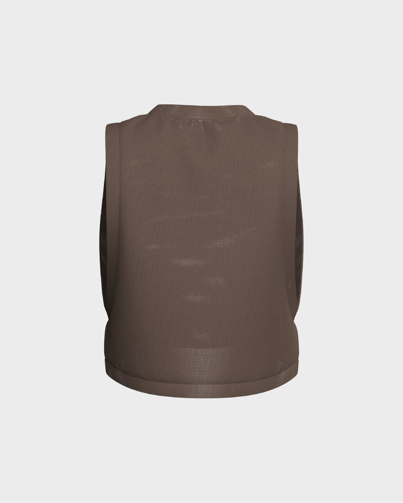 Ladies Oversized Crop Tank Top - Beige